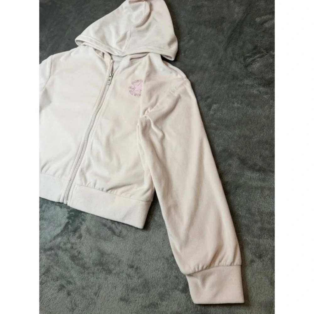 Converse All Star Kids Pink Velour Zip Up Hoodie Sweatshirt Star Logo